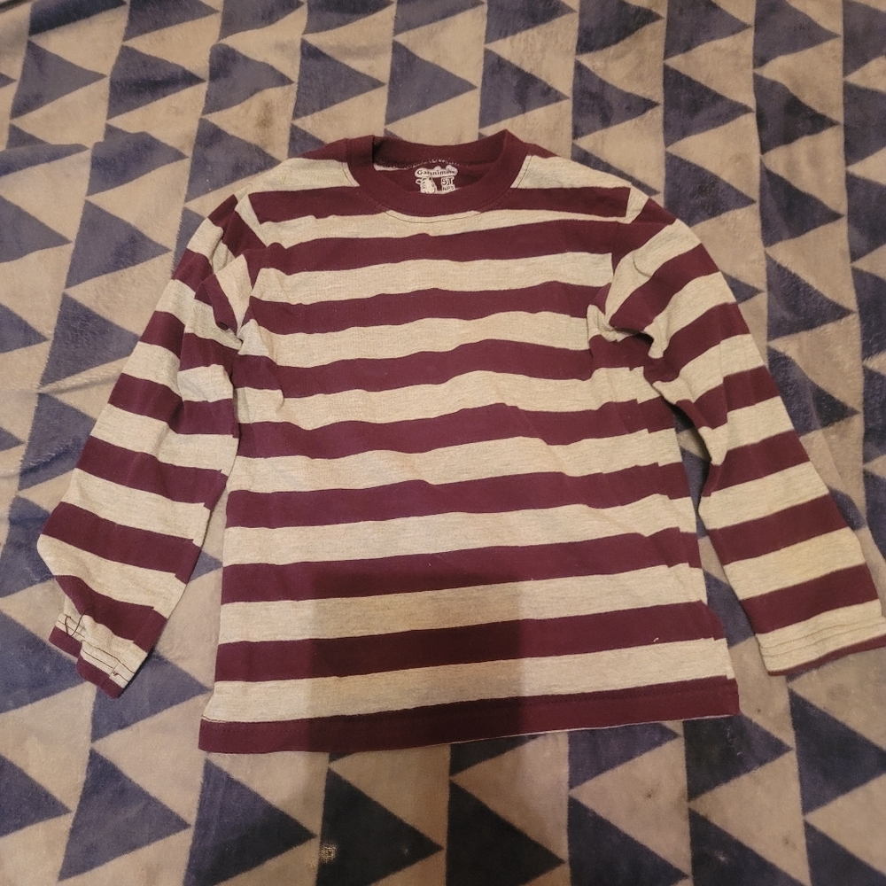 Boy's Maroon and Gray stripped, long sleeve shirt